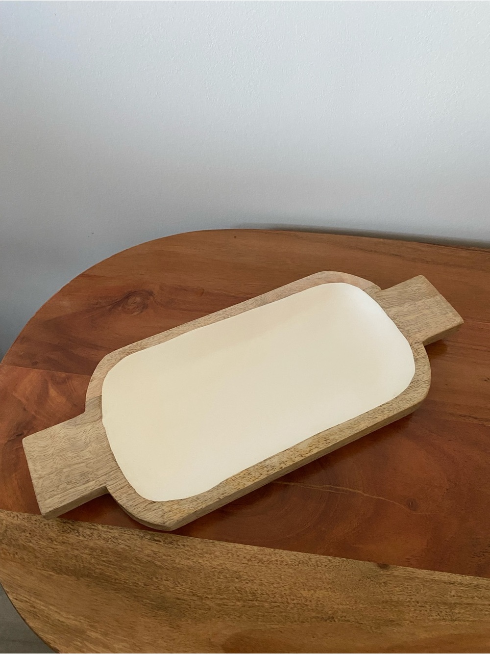 Wooden Serving Tray with Cream Inset